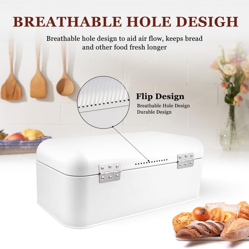 ENLOY Extra Large White Bread Box for Countertop, Stainless Steel Bread Storage Bin, Vintage Bread Box, Large Capacity Bread Keeper Holds Large Loaves - Image 5